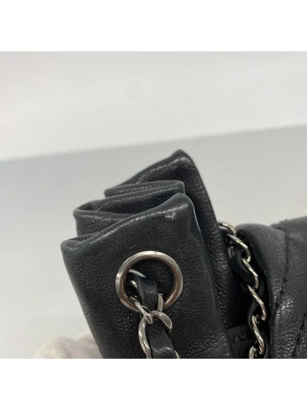 Chanel Shoulder Bag Jumbo CC Logo Leather Black Silver